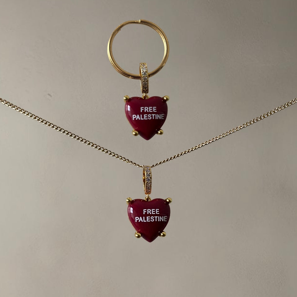 ‘FREE PALESTINE’ KEY/BAG CHAIN + NECKLACE SET • CHERRY
