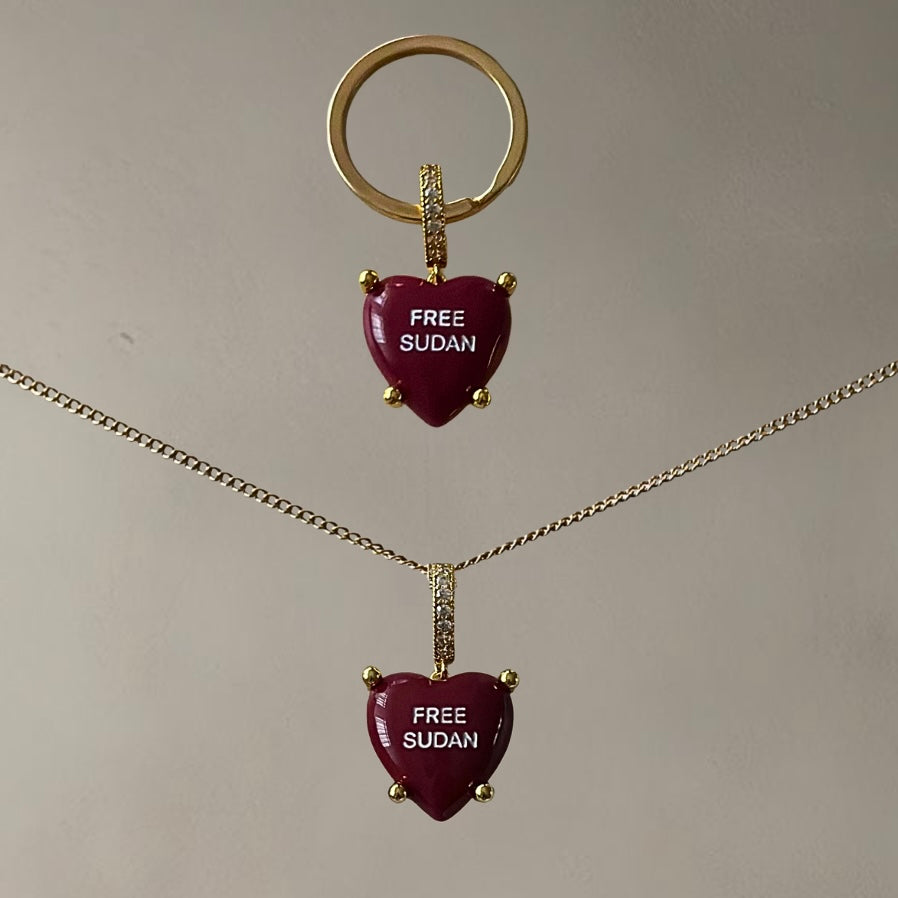 “FREE SUDAN” KEY/BAG CHAIN + NECKLACE SET • CHERRY