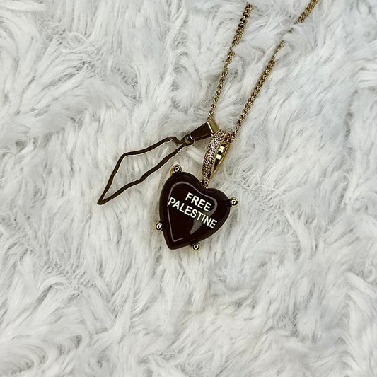 'FREE PALESTINE' HEARTSHAPED PENDANT WITH MAP NECKLACE | EARTHY BROWN