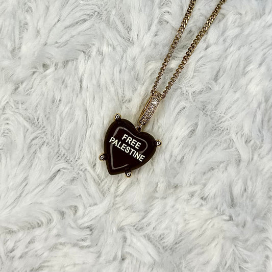 'FREE PALESTINE' HEARTSHAPED PENDANT NECKLACE | EARTHY BROWN