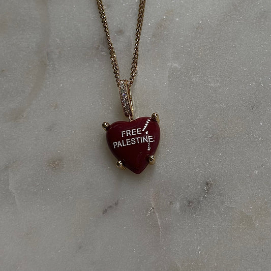 Limited Edition! ‘FREE PALESTINE’ HEARTSHAPED PENDANT NECKLACE | CHERRY RED