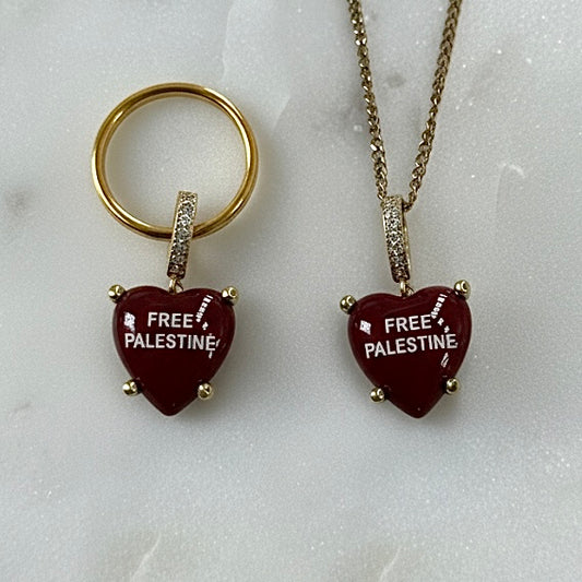 ‘FREE PALESTINE’ KEY/BAG CHAIN + NECKLACE SET | CHERRY RED