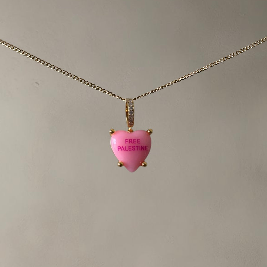 'FREE PALESTINE' HEARTSHAPED NECKLACE • BLUSH