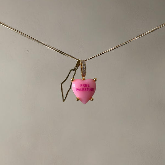 'FREE PALESTINE' HEARTSHAPED NECKLACE WITH MAP • BLUSH
