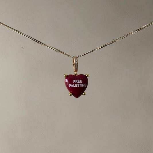 ‘FREE PALESTINE’ HEARTSHAPED NECKLACE • CHERRY