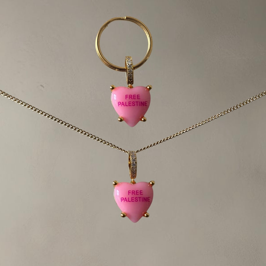 ‘FREE PALESTINE’ KEY/BAG CHAIN + NECKLACE SET • BLUSH