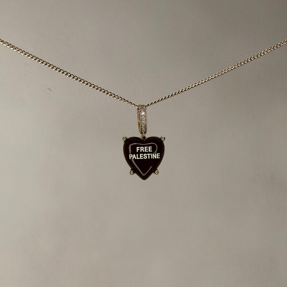 'FREE PALESTINE' HEARTSHAPED NECKLACE • MOCHA
