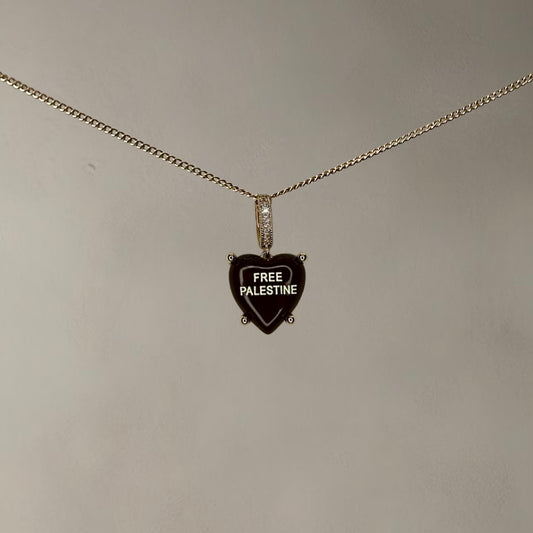 'FREE PALESTINE' HEARTSHAPED NECKLACE • MOCHA