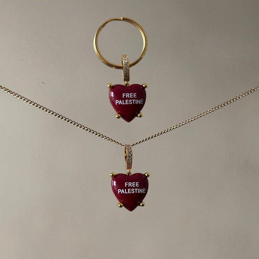 ‘FREE PALESTINE’ KEY/BAG CHAIN + NECKLACE SET • CHERRY