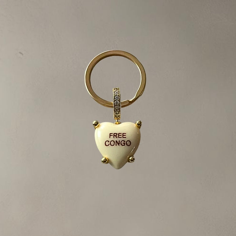 “FREE CONGO” HEARTSHAPED KEY/BAG CHAIN • BUTTER YELLOW