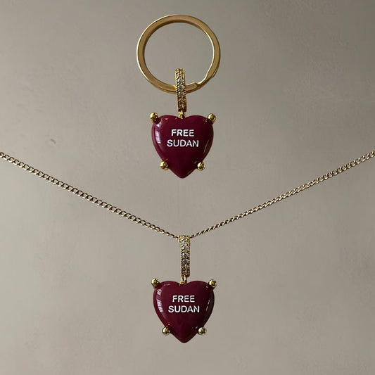 “FREE SUDAN” KEY/BAG CHAIN + NECKLACE SET • CHERRY