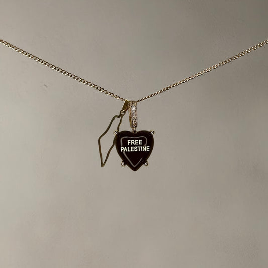 'FREE PALESTINE' HEARTSHAPED NECKLACE WITH MAP • MOCHA
